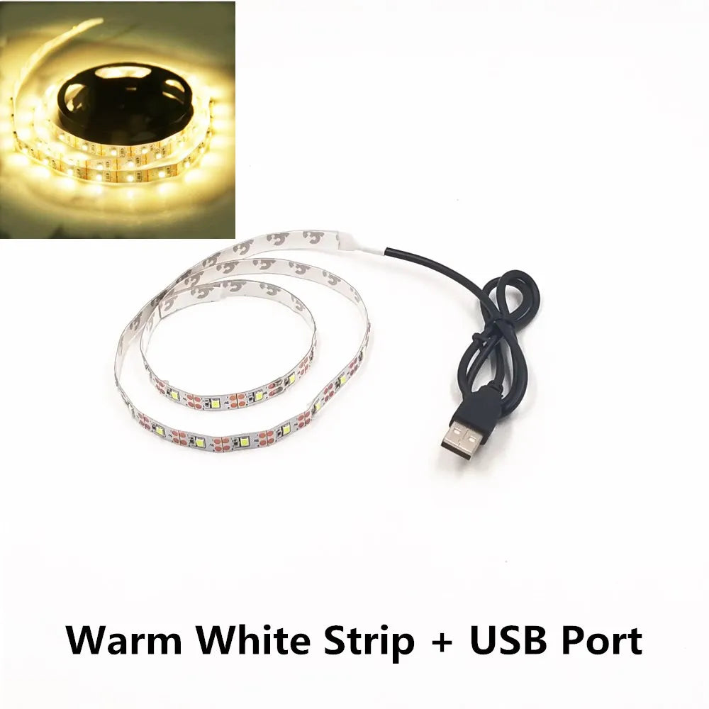 USB LED Nachtlichtstreifen - DC5V, SMD 3528, 50CM 1M 2M 3M 4M 5M Längen, mit USB-Anschluss für TV, PC, Laptop