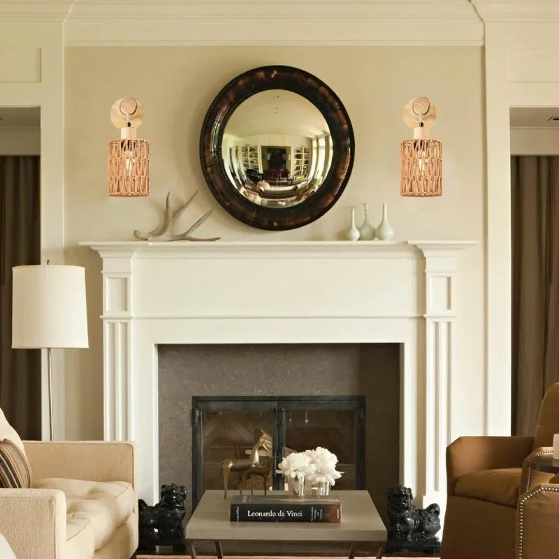 Frendorf | Hanfseil-Design Kopfteil Wandleuchte – Zylindrische LED-Wandleuchte für Schlafzimmer, Bauernhaus und ländliche Dekoration