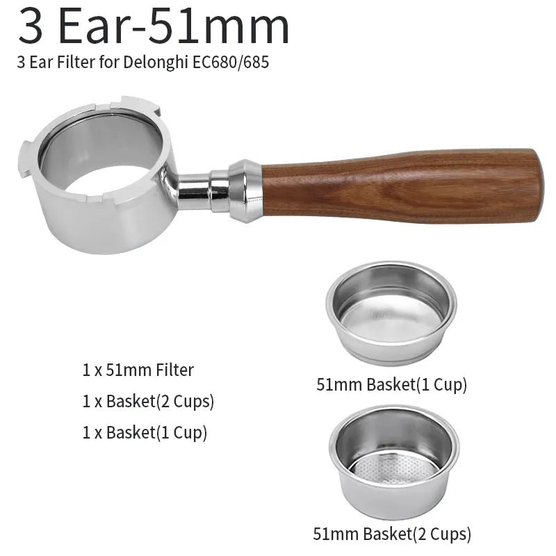 51mm Kaffee Boden Siebträger Für Delonghi EC680 EC685 Ersatz Filter Korb Espresso Maschine Griff Cafe Zubehör