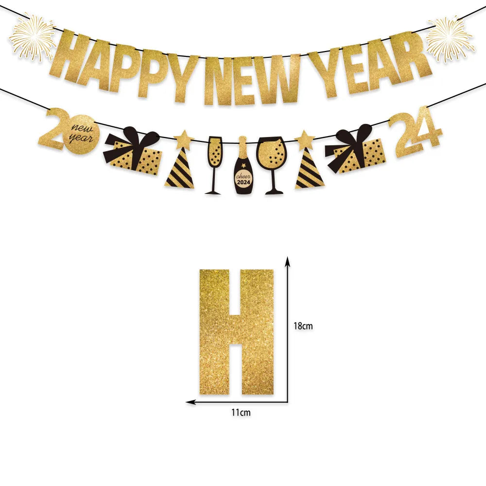 Neujahrsservietten Pappteller Becher Neujahr Tischdecken Tischüberwurf 2024 Neujahrsparty Dekorationen Silvesterparty Zubehör