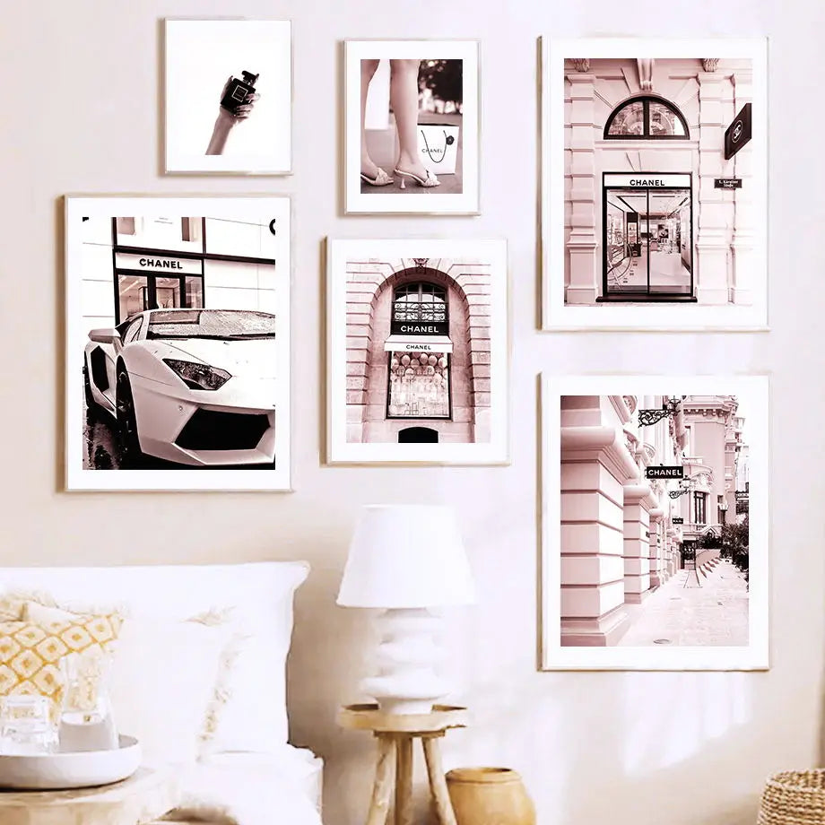 Französischer Luxusladen Mode Nordischer Poster Parfüm Sexy Mädchen Straßenansicht Wandkunst Leinwandmalerei Wandbilder Wohnzimmer Dekor