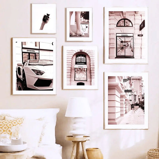 Französischer Luxusladen Mode Nordischer Poster Parfüm Sexy Mädchen Straßenansicht Wandkunst Leinwandmalerei Wandbilder Wohnzimmer Dekor