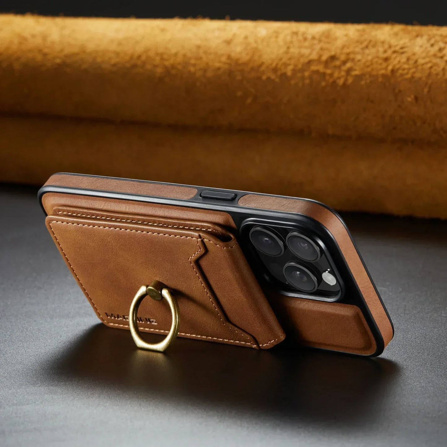 Frendorf | 2 in 1 abnehmbares Leder Karten Slot Ring Halter Wallet Case für iPhone 16 15 14 13 12 Pro Max Plus Magnetische vertikale Tasche Cover