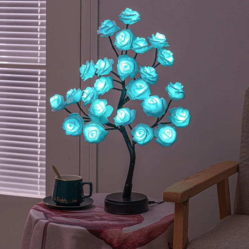 RGB Rose Blume Baum Lichter 24LED USB Batterie Tischlampe Feen Nachtlicht Zuhause Party Weihnachten Hochzeit Schlafzimmer Dekoration Geschenk