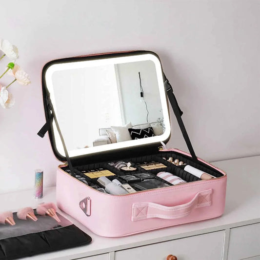 Frendorf | Reise Kosmetiktasche LED Spiegel Make-up Tasche