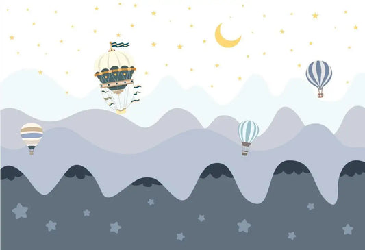 Frendorf | Cartoon-Berggipfel und Heißluftballons Tapete Wandbild