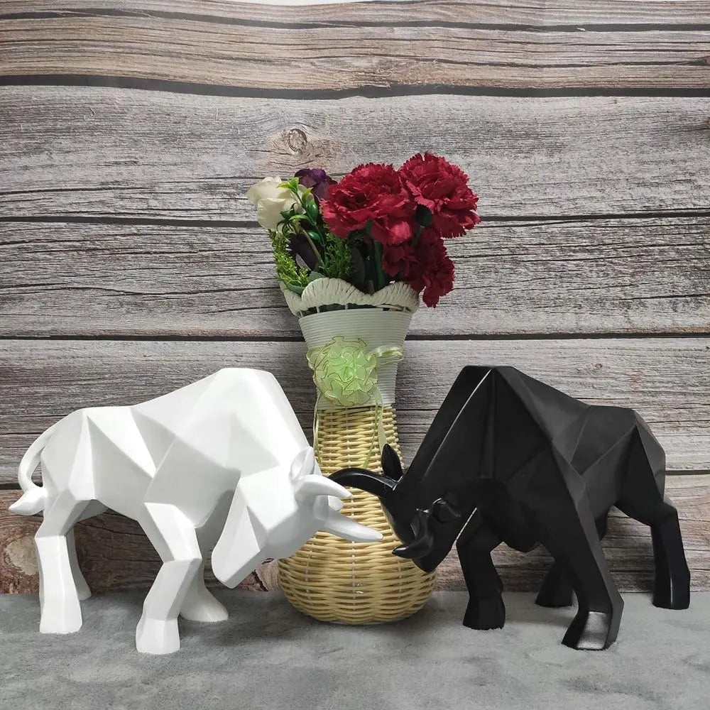 YuryFvna Morden Geometrische Stier-Statue, Ornament, Café, Rinderskulpturen, Tierfiguren, abstrakte Hotel-Heimdekoration