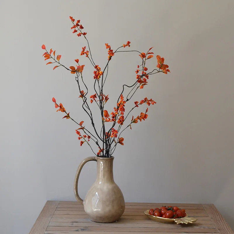 Frendorf | 120CM Chinesischer Stil Zen Blumenarrangement – Künstliche rote Beeren und grüne Obstspieße für Zuhause, Teetisch und Winterdekoration