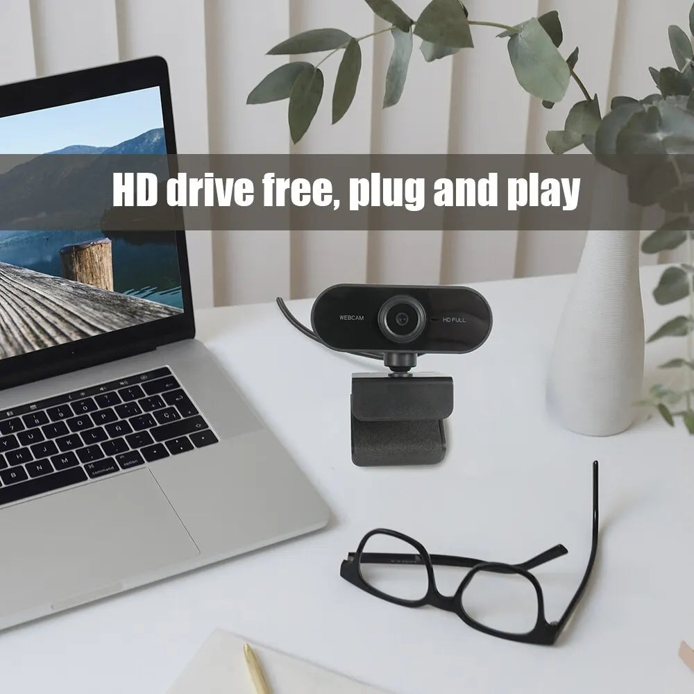Full HD 1080P Webcam | Flexibel Drehbar | Eingebautes Mikrofon | USB Plug & Play