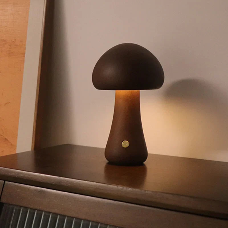 Frendorf | Touch Switch Holzpilz LED Nachttischlampe