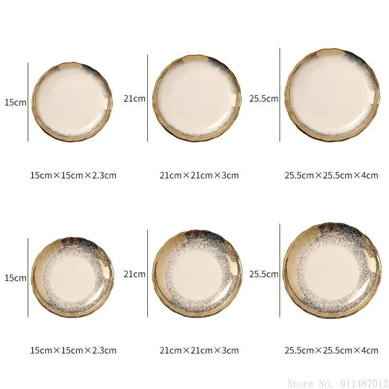 Wavy Nordic Gold Ceramic Retro Dinner Plate