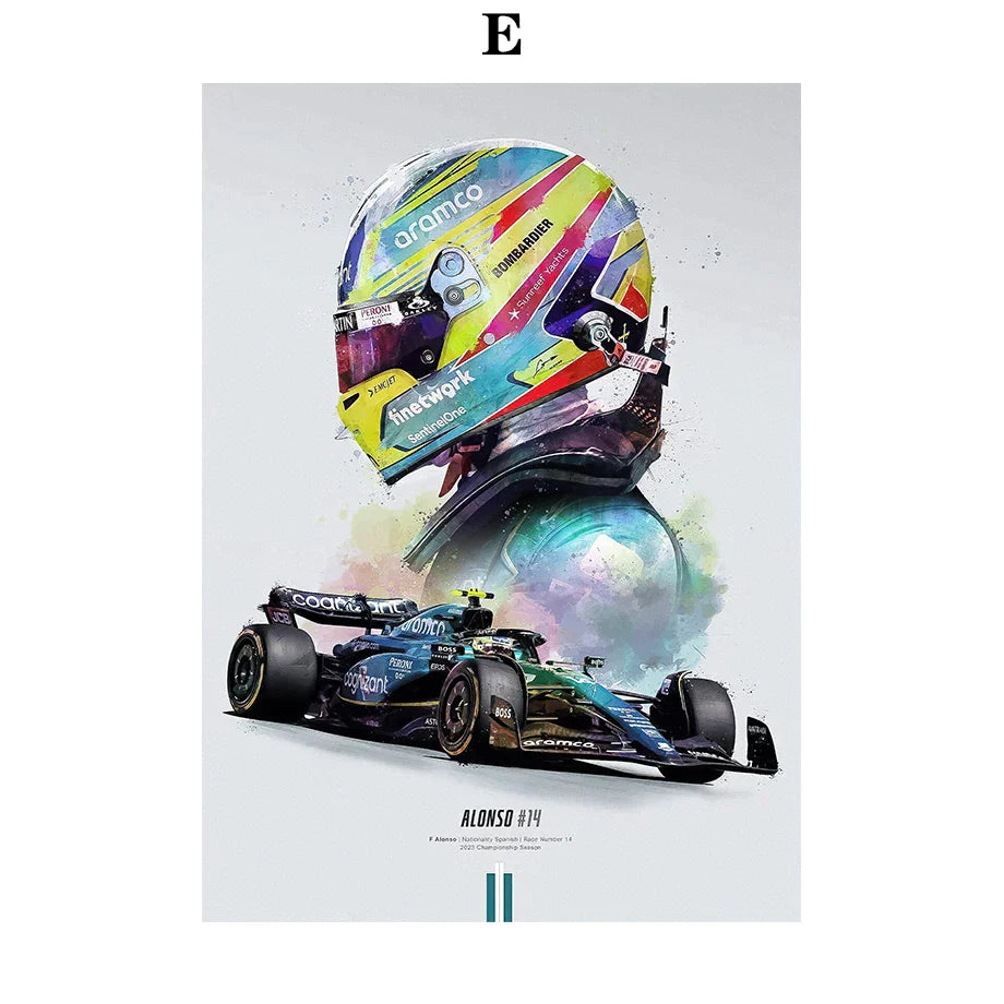 FI Formel 1 Rennhelm 2023 Saison Meisterschaft Team Bewegung Wandkunst Leinwandbild Nordisches Poster Wohnzimmer Dekor