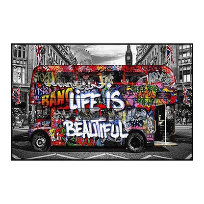 Modern Pop Wall Art Street Graffiti Bus Car Charles Chaplin HD Canvas Nordic Poster Print Home Bedroom Living Room Decoration