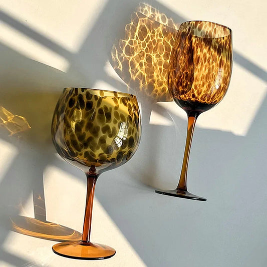 Vintage Amber Leopard-Print Weinglas