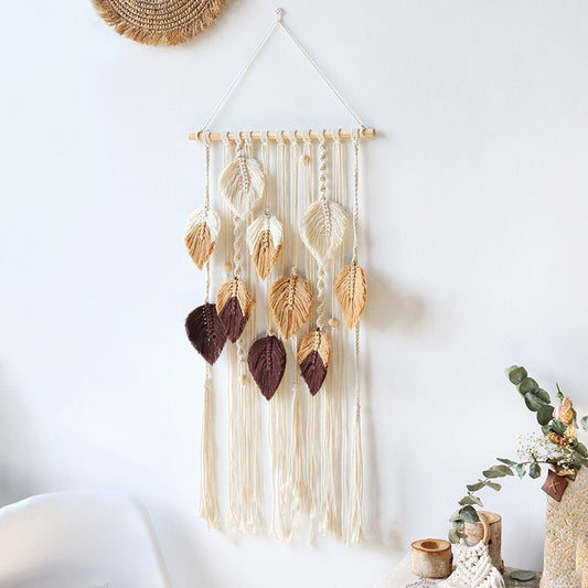 Makramee DIY Federblätter Wandteppich Material Tasche Vollständiges Set von Zubehör Kreative Raum Wandhänger Bohemian Dekoration