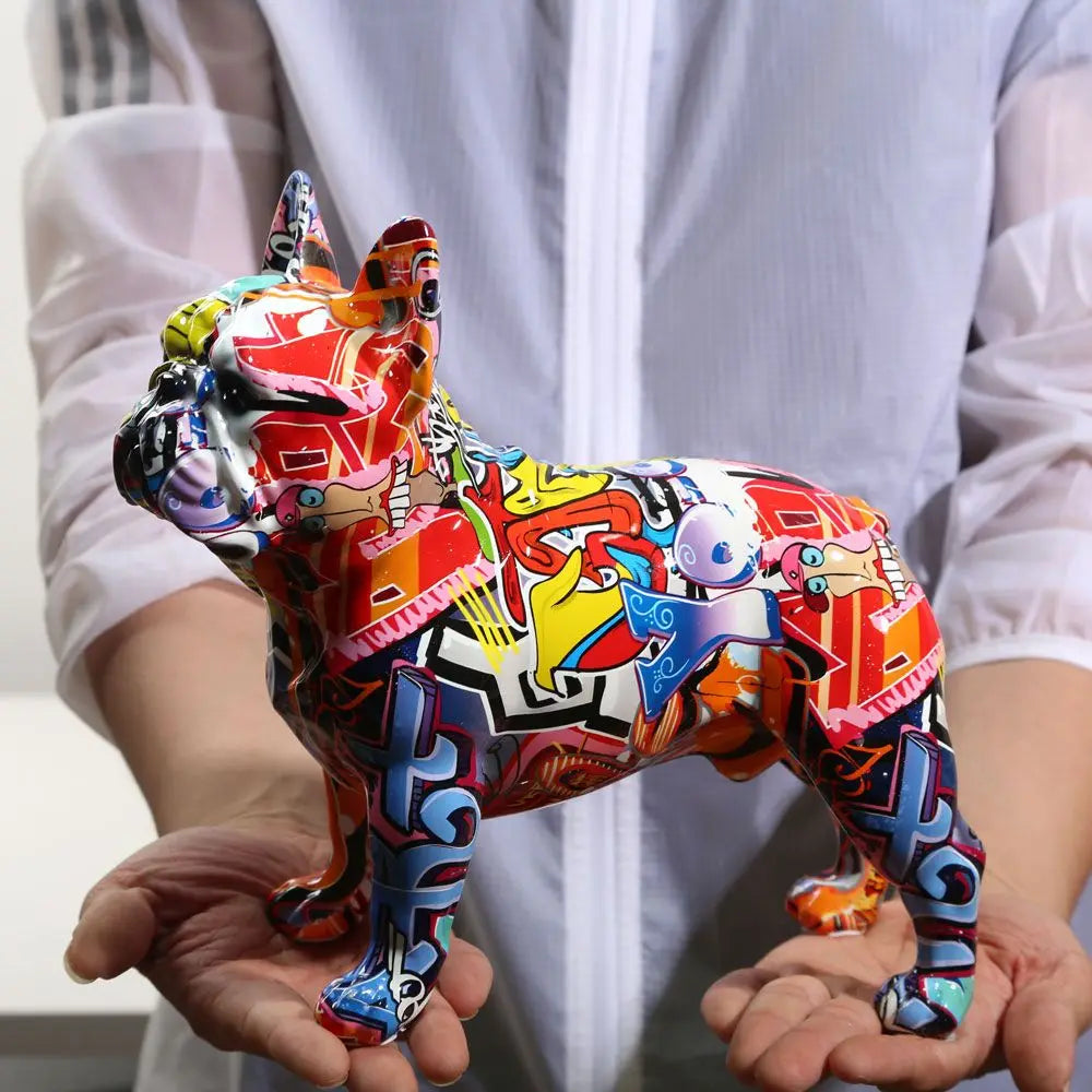Bunte stehende Französische Bulldogge, Kunstharz-Statue, Dekoration, Haustier-Hund, DIY-Graffiti-Kunsthandwerk, Desktop-Tierstatue-Ornament.