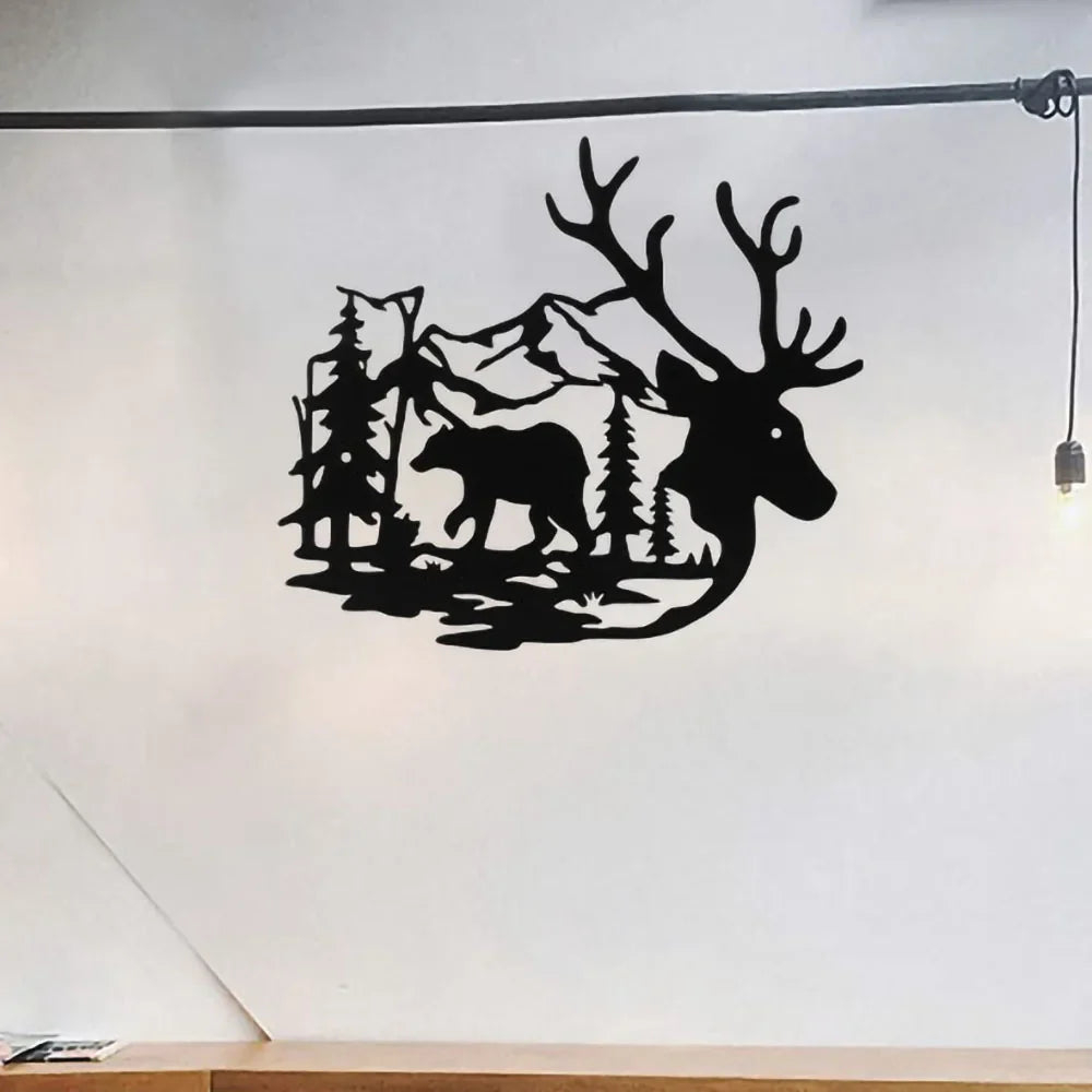 Wald Elch Metall Wandkunst Schild Bauernhaus Hängehängedekor Schwarzes Ausschnittschild Heimatbüro Wohnzimmer Schlafzimmer Dekoration