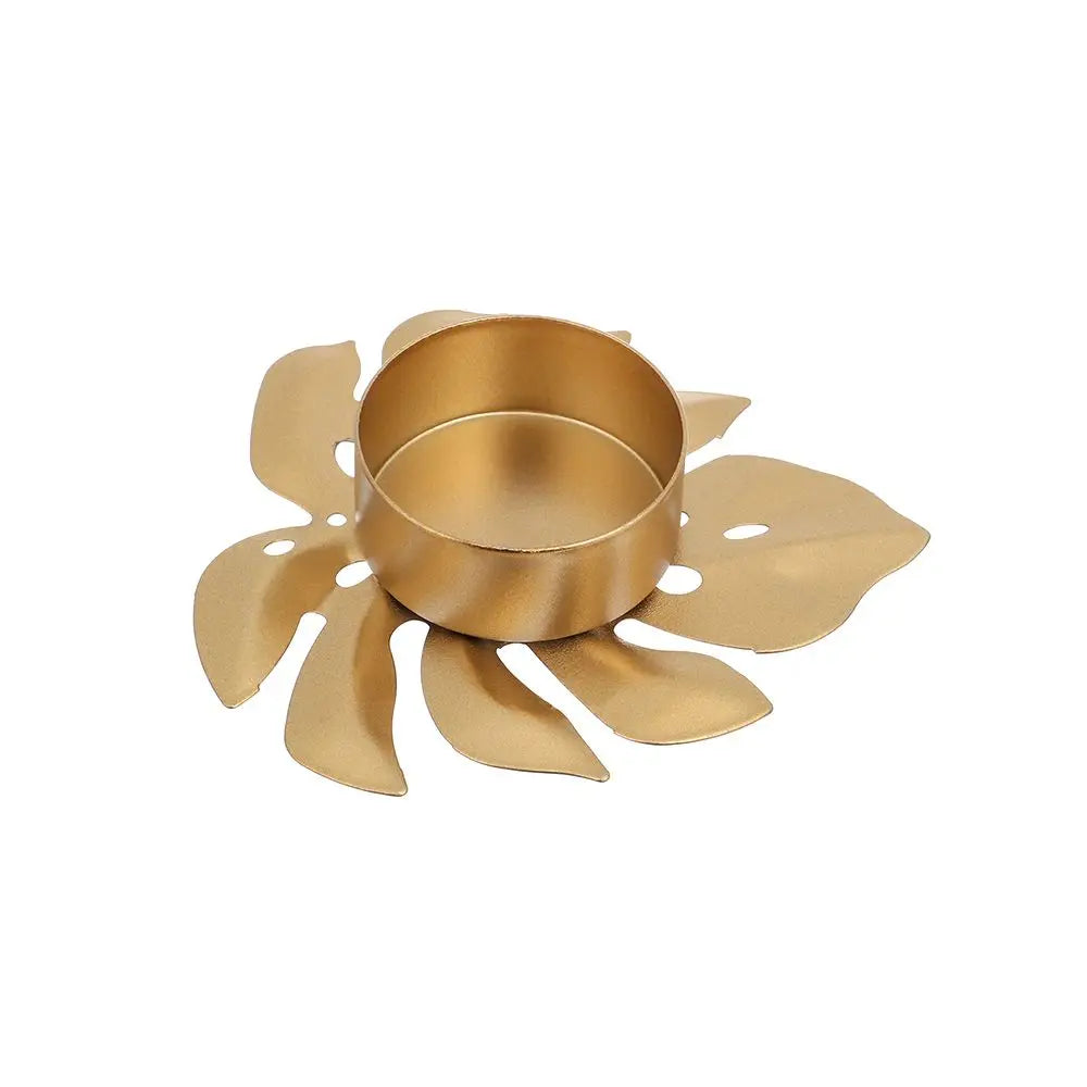Frendorf | LumiLeaf Monstera Kerzenhalter aus Eisen | Gold & Grün | Tropisches Design | Wohn- und Tischdeko
