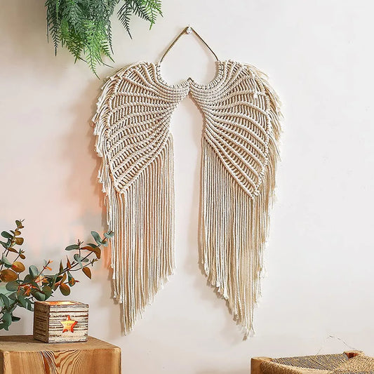 Engel Flügel Makramee Wandbehang Traumfänger Boho Wanddekoration Handgemachte Bohemian Wohnkultur Ornament Deko Kunst Handwerk Geschenk