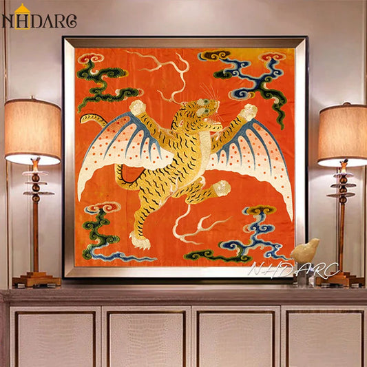 Leinwanddruck Malerei Poster Wandbild Kunst Tiger Muster Vintage Retro Stil Wohnzimmer Veranda Innenraum Wohnkultur