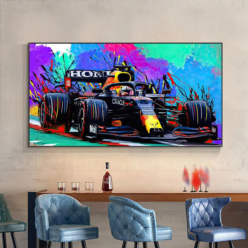 F1-Weltmeisterschaft Auto Malerei Poster Abstrakte Graffiti Wandkunst Leinwanddrucke Modulare Bilder Wohnraumdekoration