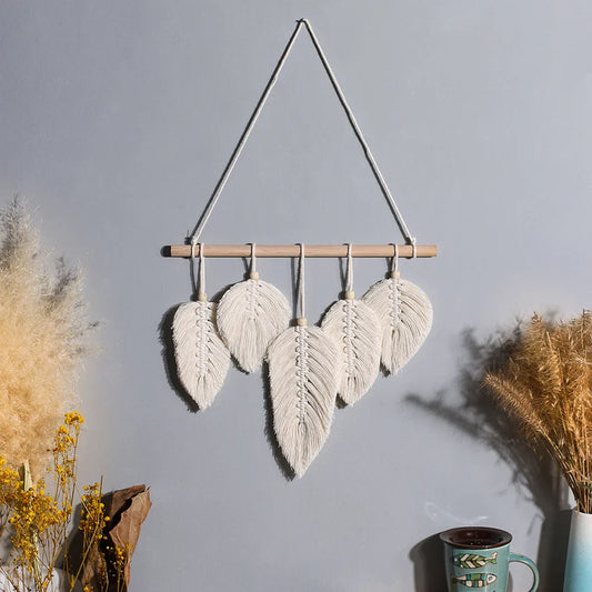 Makramee Wandbehang Wandteppich Ästhetisches Zimmerdekor Nordisches Schlafzimmer Wohndekoration Boho Blatt Quaste Cottagecore Loft Ornamente