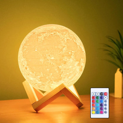 Frendorf | 15CM LED Mondlampe – 3D wiederaufladbare Touch-Steuerung Nachtlicht mit 16 Farboptionen, Fernbedienung und Holzsockel – Perfekt für Schlafzimmerdekoration und Kinder Geschenk