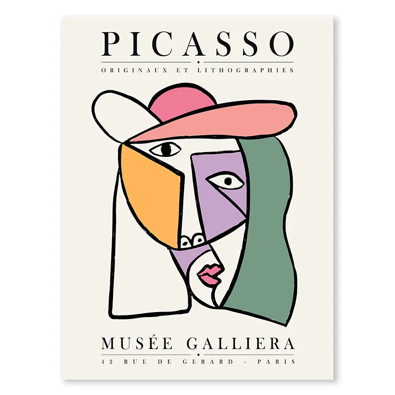 Picasso Colour Print Wall Art Cat Dog Line Canvas Painting Abstract Character Colour Block Poster Home Living Room Decoration