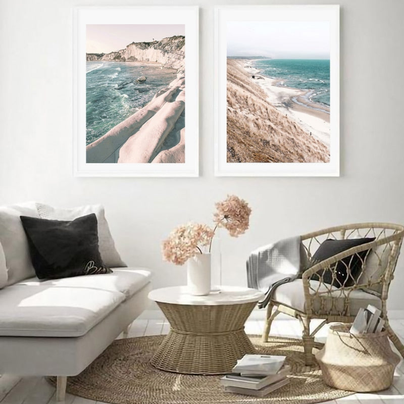 Venice Amalfi Küstenstadt Wasserfall Leinwandposter | Nordisches Schlafzimmer Wandkunst für Wohnzimmer Wohnkultur