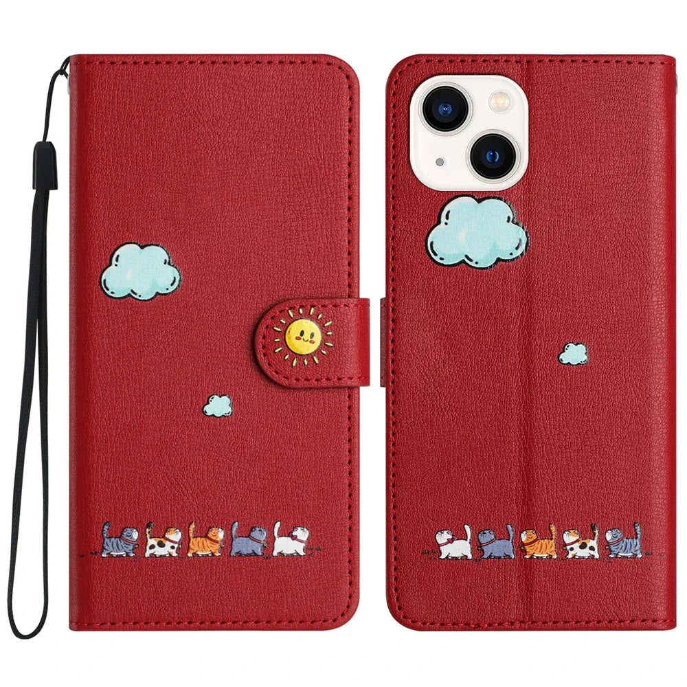 Frendorf | Katbedruckte magnetische Leder iPhone Flip Cover Geldbörse Hülle