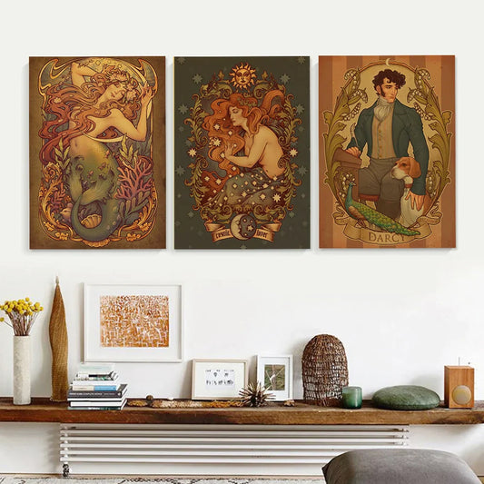 Art Nouveau Kraftpapier Poster Vintage Zuhause Raum Bar Café Dekor Ästhetische Kunst Wandmalerei