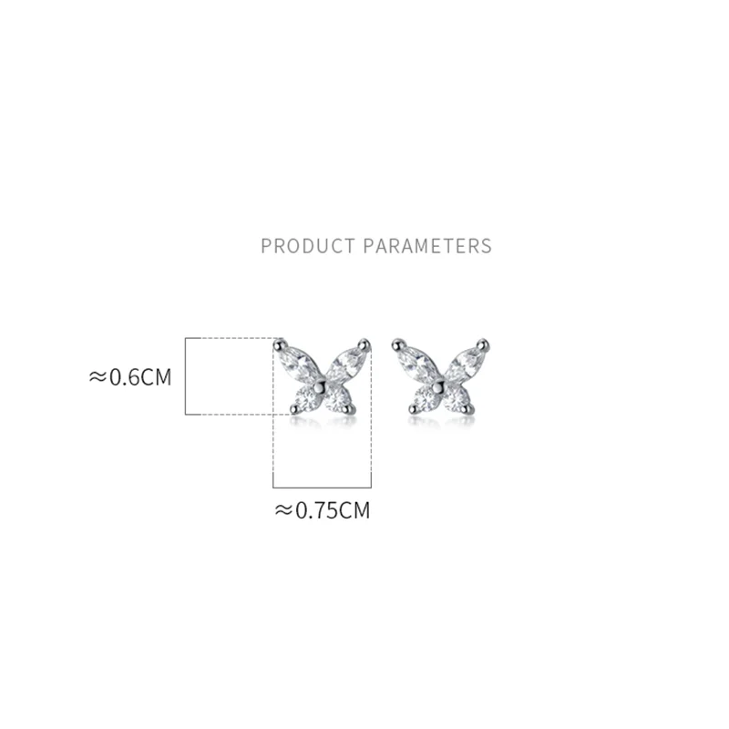 Frendorf | 925 Sterling Silver Romantische Mini Schmetterling Weiße Zirkon Stecker Ohrringe für Frauen Schicke Hochzeits Piercing Schmuck Geschenk