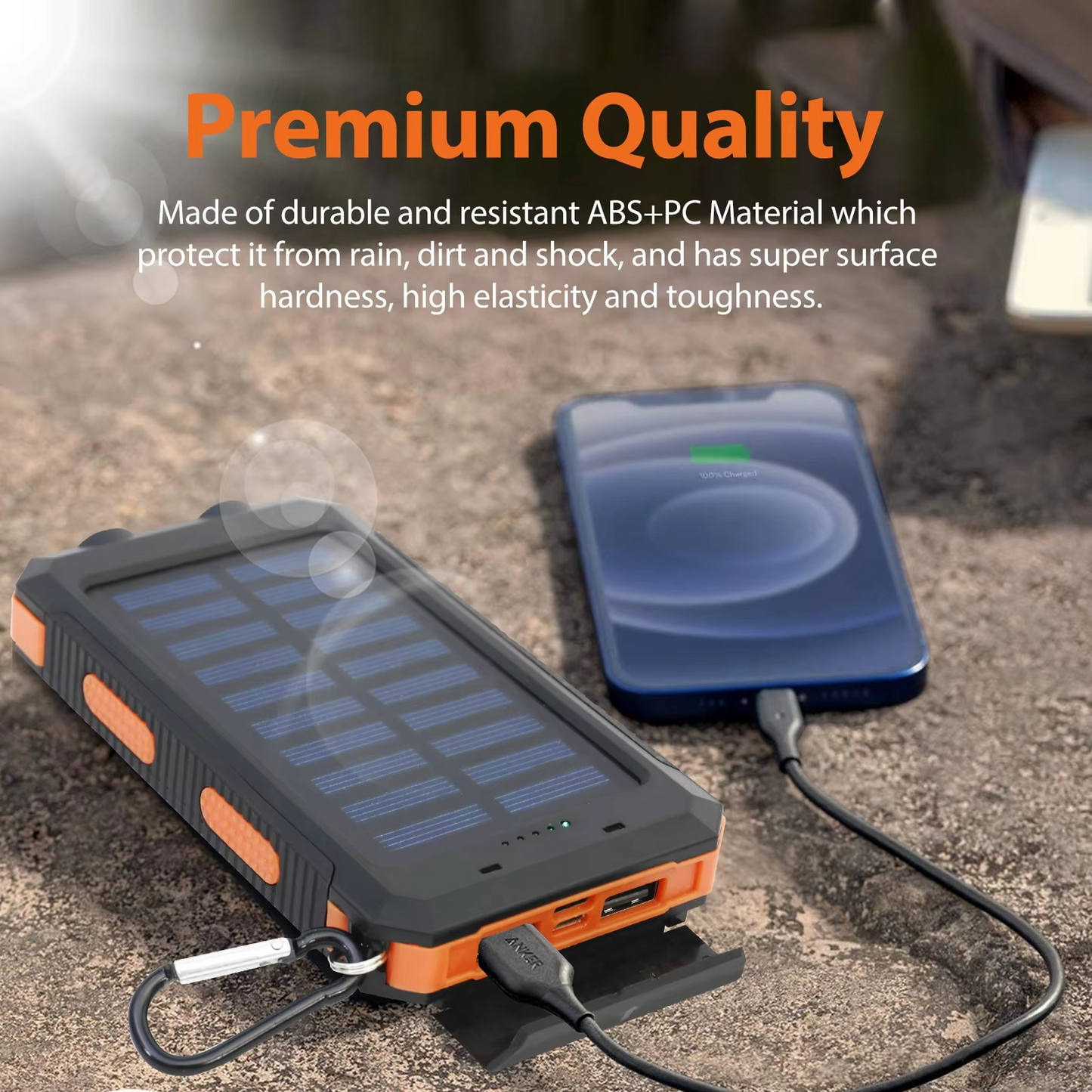 Frendorf | 20000mAh tragbare Solar-Powerbank mit Dual-USB und LED-Taschenlampe