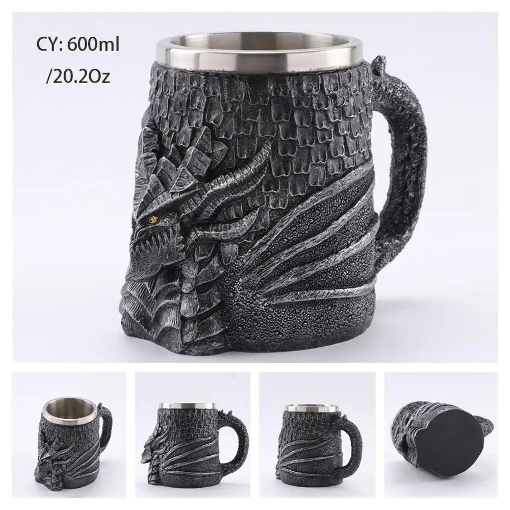 Mittelalterlicher Drachenharz-Edelstahlbecher als Kaffeebecher oder Teebecher