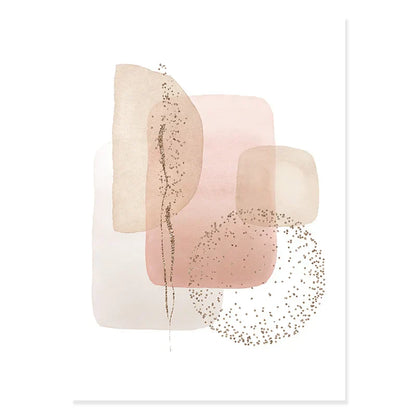 Frendorf | BohoBlush Aquarell Poster | Abstrakter Leinwanddruck in Beige, Rosa & Gold | Geometrische Wandkunst für Wohnzimmer & Dekoration