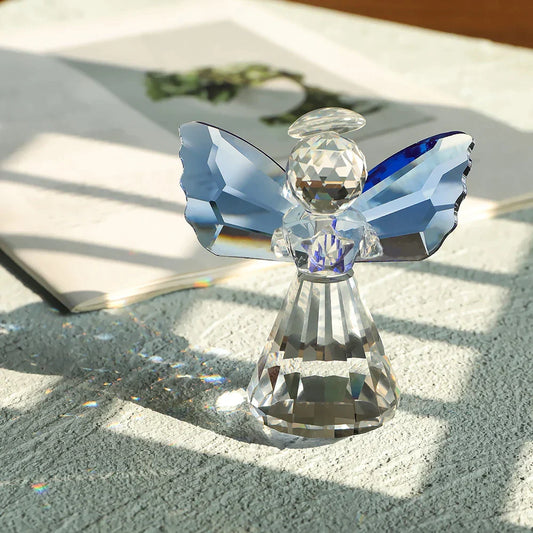 Kristall Engel Figuren Sammlerstücke Handgemachte Blaue Flügel Glas Engel Skulptur Süße Wohnraum Dekoration Ornamente Glas Papiergewicht