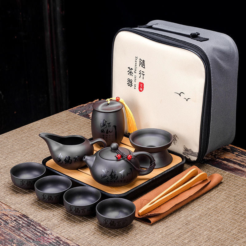 9-teiliges Set Teawere Retro Designer Cool Lila Sand Keramikk Teekannen Set Reise Kong Fu Teeset Porzellan Lila Sand Topf Teesieb