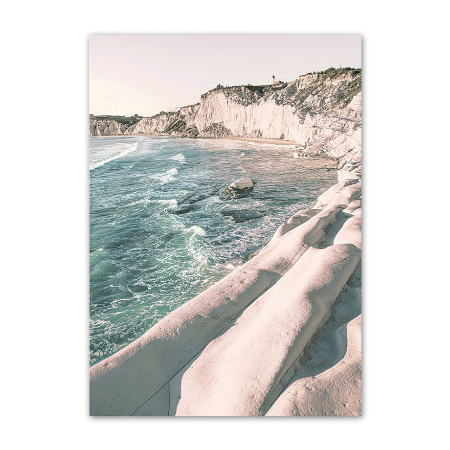 Venice Amalfi Küstenstadt Wasserfall Leinwandposter | Nordisches Schlafzimmer Wandkunst für Wohnzimmer Wohnkultur