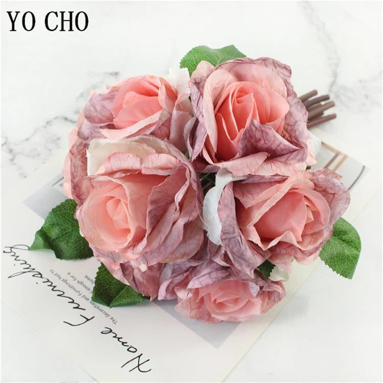 5er Set Große Pfingstrose Seidenblumenstrauß - Weiß & Pink