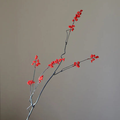 Frendorf | 120CM Chinesischer Stil Zen Blumenarrangement – Künstliche rote Beeren und grüne Obstspieße für Zuhause, Teetisch und Winterdekoration