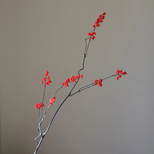 Frendorf | 120CM Chinesischer Stil Zen Blumenarrangement – Künstliche rote Beeren und grüne Obstspieße für Zuhause, Teetisch und Winterdekoration
