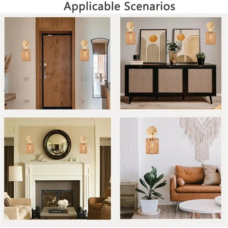 Frendorf | Hanfseil-Design Kopfteil Wandleuchte – Zylindrische LED-Wandleuchte für Schlafzimmer, Bauernhaus und ländliche Dekoration