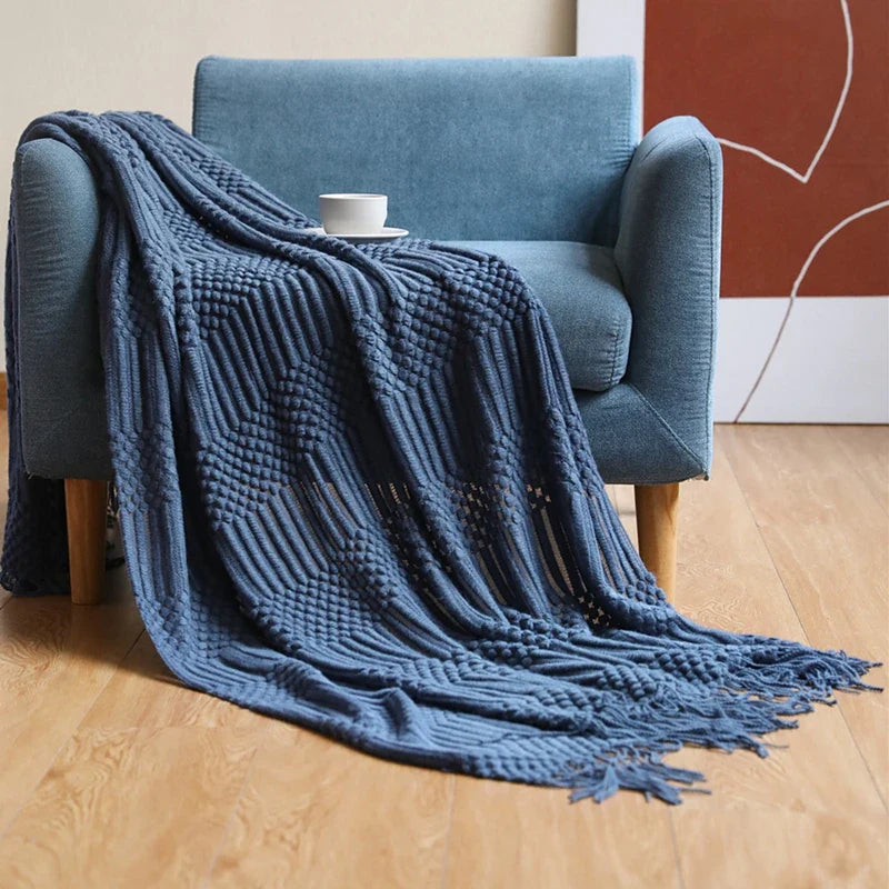 Gemütliche lila Diamant Strickdecke