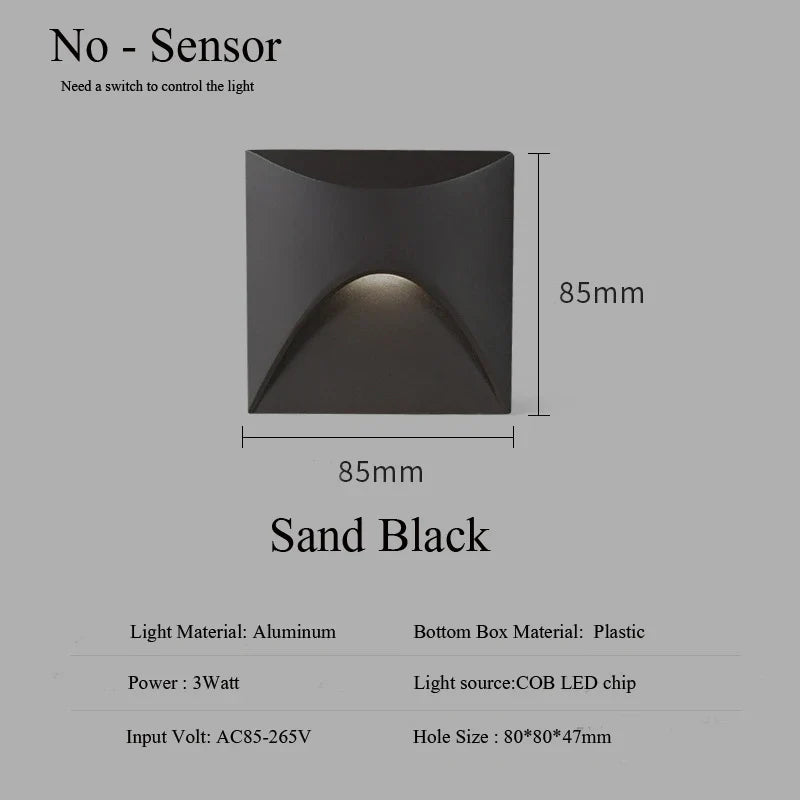 Moderne wasserdichte IP65 LED-Einbau-Wandlampe für Außenbeleuchtung - 3W eingebettete Stufen- & Treppenbalcony-Portalschlusslampe