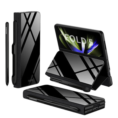 Frendorf | Stoßfeste Rüstungshülle Hülle Glas Abdeckung Ständer Einfügkarte Lederhülle für Samsung Galaxy Z Fold 5/4