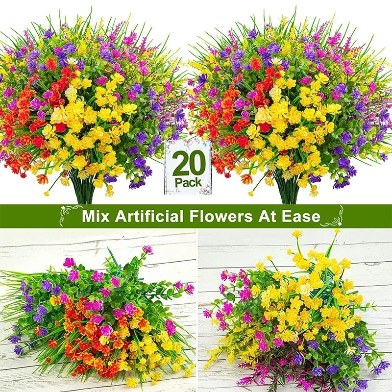 Frendorf | 20 Bündel UV-beständige Outdoor-Kunstblumen – Künstliche Plastikblumen für Zuhause, Garten und Hochzeitsdekoration