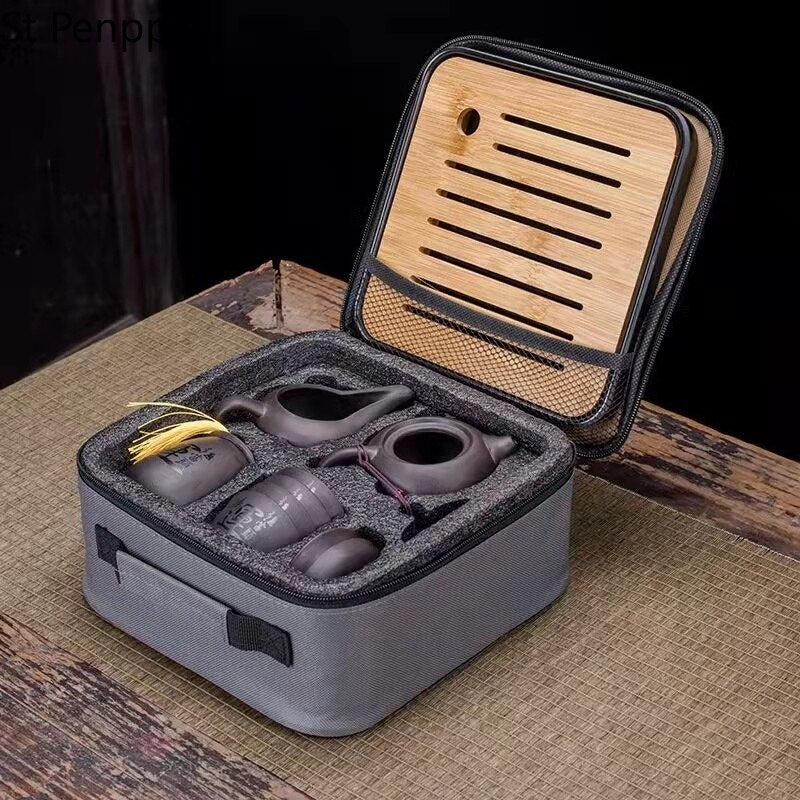 9-teiliges Set Teawere Retro Designer Cool Lila Sand Keramikk Teekannen Set Reise Kong Fu Teeset Porzellan Lila Sand Topf Teesieb