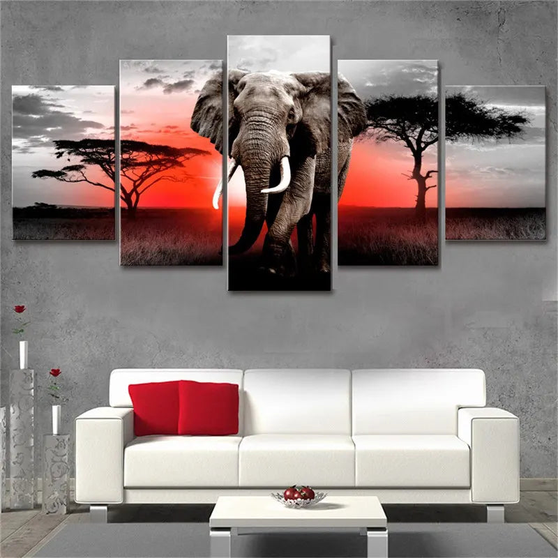 teiliges Wanddekor Elefant Sonnenuntergang Afrika Grasland Landschaft Poster