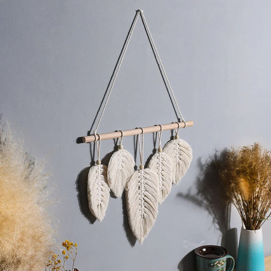 Makramee Wandbehang Wandteppich Ästhetisches Zimmerdekor Nordisches Schlafzimmer Wohndekoration Boho Blatt Quaste Cottagecore Loft Ornamente