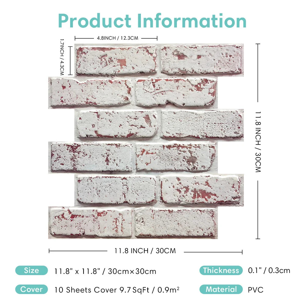 Frendorf | BrickLine Selbstklebende Wandpaneele | 3D Ziegeloptik | Wasserfest | Einfache Installation